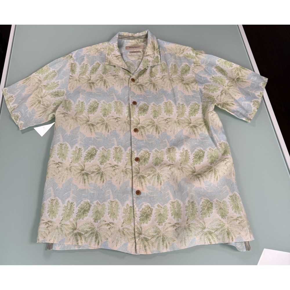 Tommy Bahama Camp Shirt Men's L‎ Linen Original Fit Botanical Print DadCore